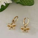 Cubic Zirconia Bow Huggie Earrings, Pendant Earrings, Handmade Jewellery 