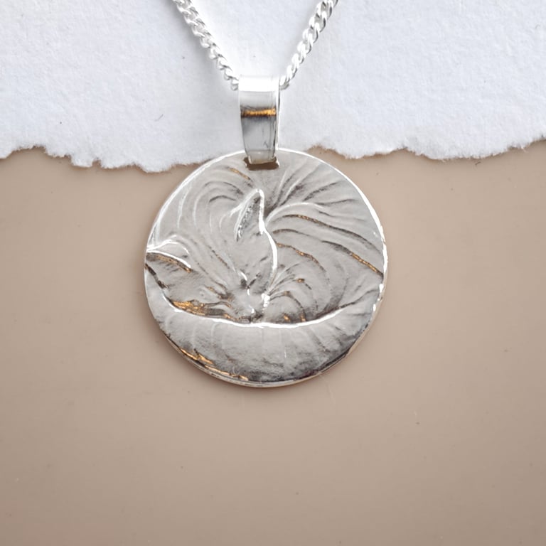 Cat Engraved Sterling Silver Coin Necklace