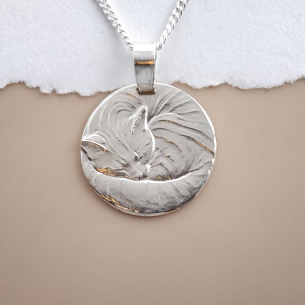 Cat Engraved Sterling Silver Coin Necklace