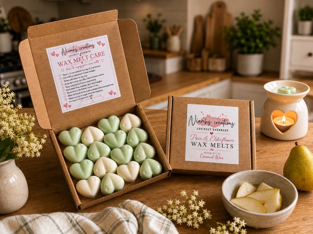 Pear & Elderflower Highly Scented Heart Wax Melts, Coconut Wax, Vegan, Uk Made