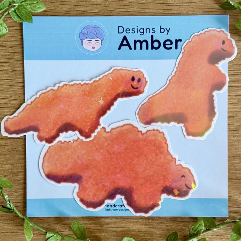 Dinosaur Nugget Holographic Vinyl Sticker Set - T-Rex Diplodocus Stegosaurus
