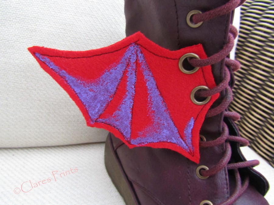 Steampunk Fabric Boot Wings Bat Wings Red Purple