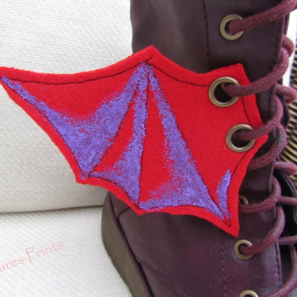 Steampunk Fabric Boot Wings Bat Wings Red Purple