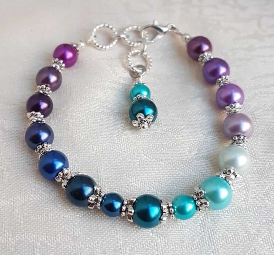 Gorgeous Spirit of the Peacock Beaded Bracelet - Silver tones - Design 1