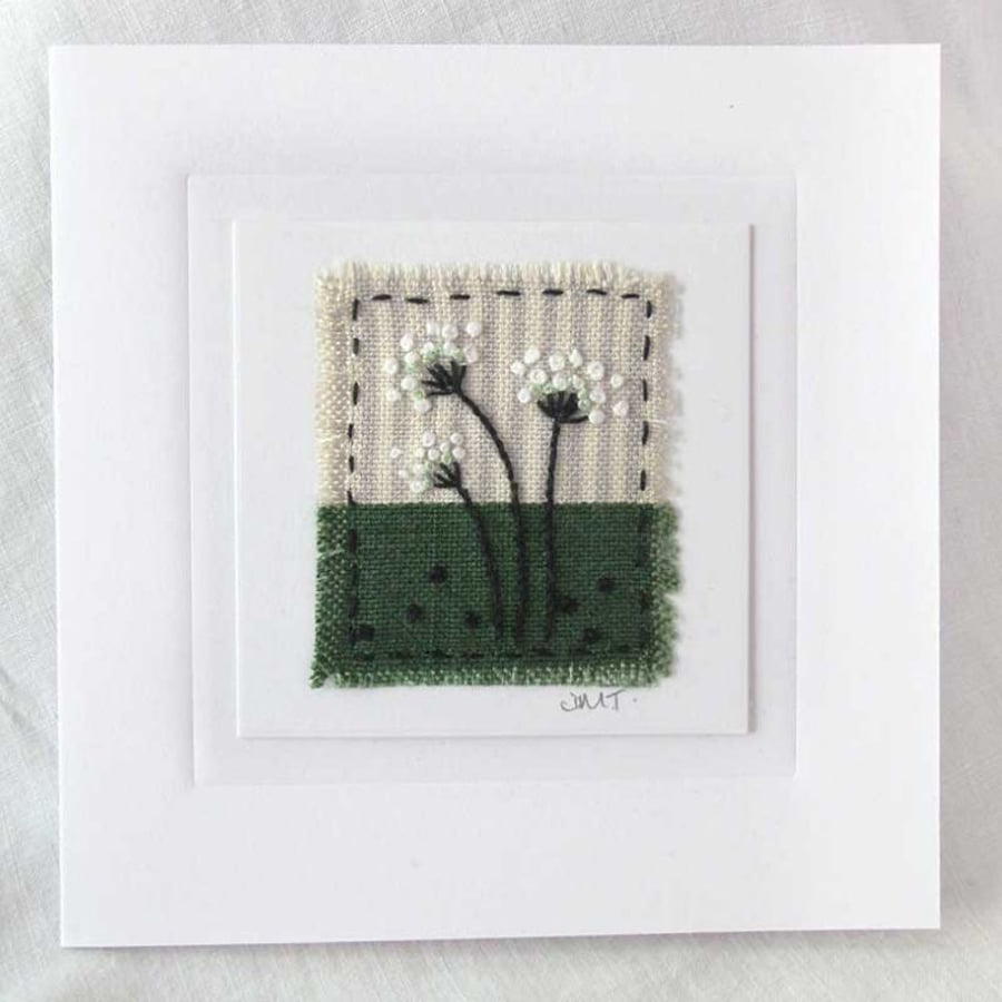 HAND EMBROIDERED GREETINGS CARD UMBELLIFER FLOWERS