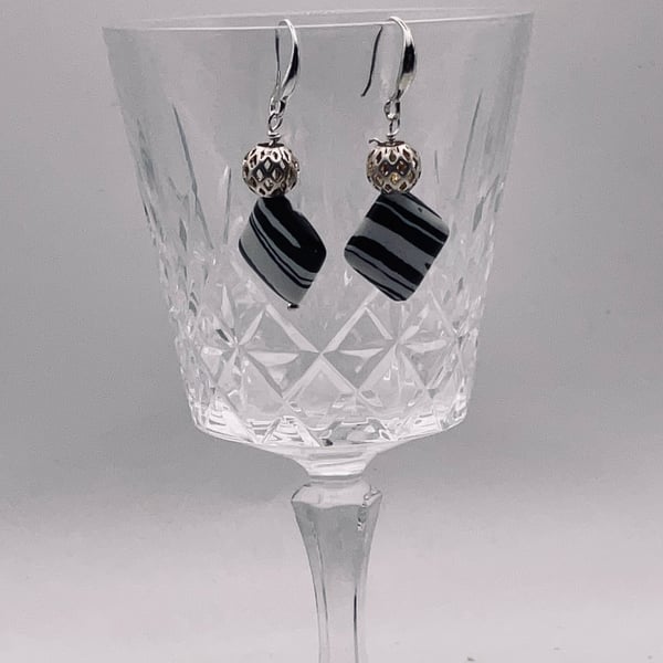Economy zebra Jasper square drop earrings