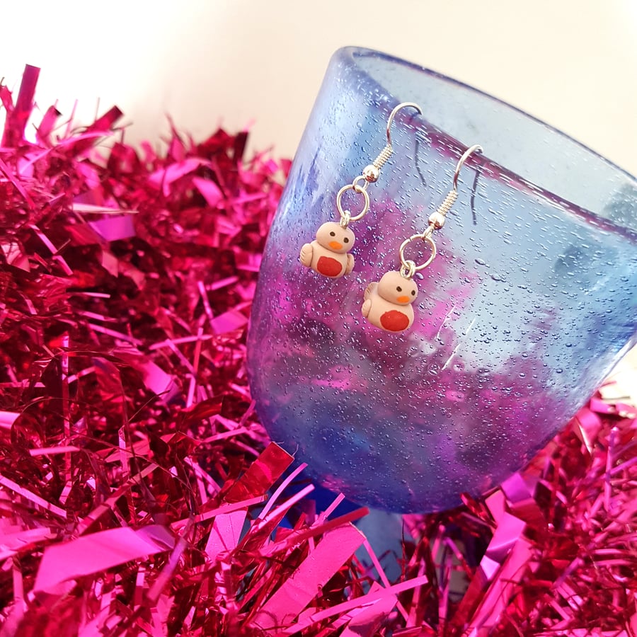Retro Christmas robin drop earrings Quirky, fun, unique, handmade novel