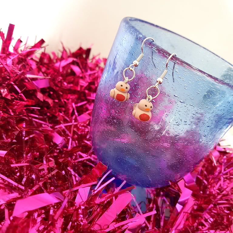 Retro Christmas robin drop earrings Quirky, fun, unique, handmade novel