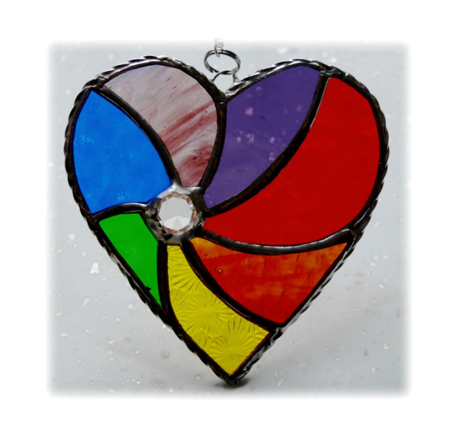 Rainbow Swirl Heart Stained Glass Suncatcher 024