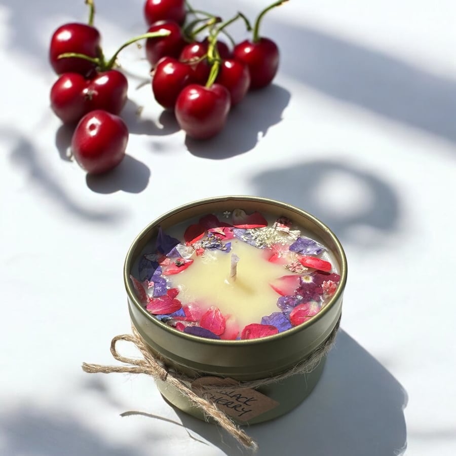 Black Cherry Soy Wax Candle Vegan Hand Poured 5oz Gold Tin
