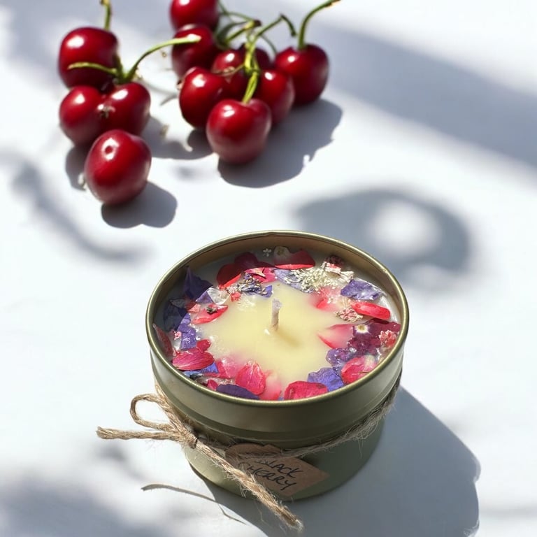 Black Cherry Soy Wax Candle Vegan Hand Poured 5oz Gold Tin