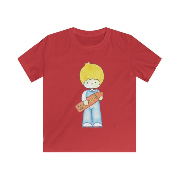 Cute Skater Boy Kids Softstyle Tshirt by Bikabunny