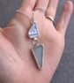 Seaglass and pottery triangle pendant, Blue and white pastel necklace - Image 4