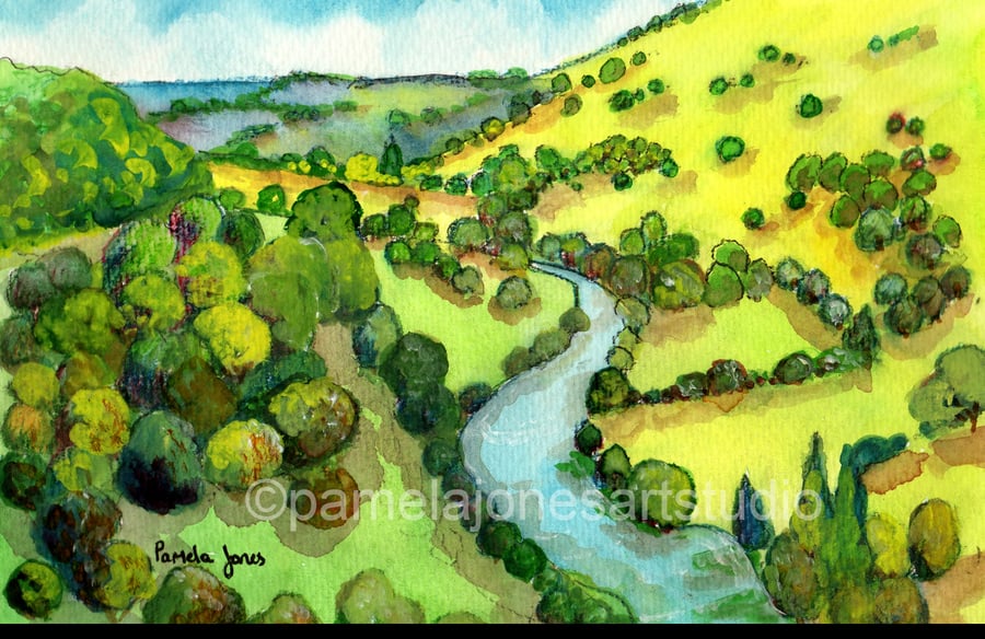 River Wye, Symonds Yat, Watercolour Print A3, in 20 x 16 '' Mount