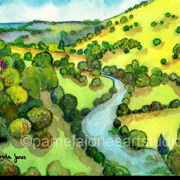 River Wye, Symonds Yat, Watercolour Print A3, in 20 x 16 '' Mount