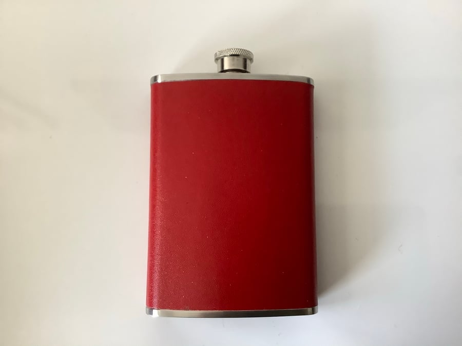 Red Leather covered  8oz Stainless Steel Hip flask , Ideal Father’s Day gift