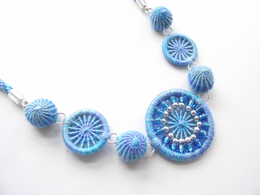 Blue Dorset and Yorkshire Button Necklace with Kumihimo Braid
