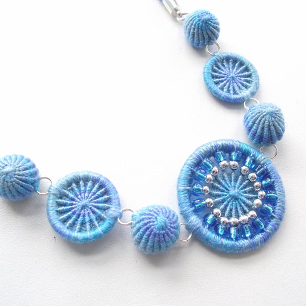 Blue Dorset and Yorkshire Button Necklace with Kumihimo Braid