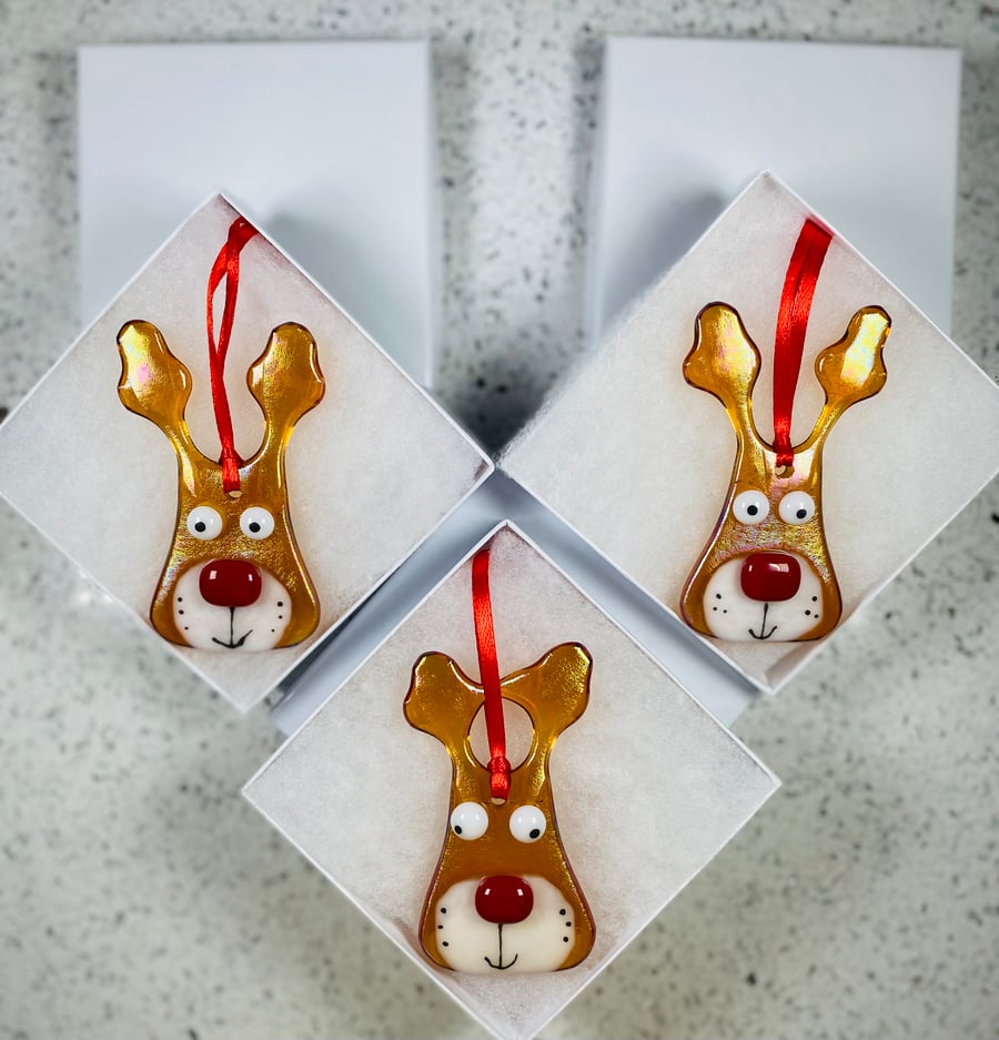 Fused glass reindeer  Christmas decoration