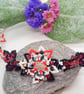 Beaded Floral Tiara With Red Black & White Beads, Prom Accessory - Image 5