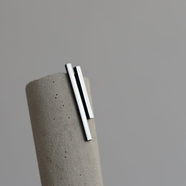 White Mismatched Sterling Silver Bar Stud Earrings