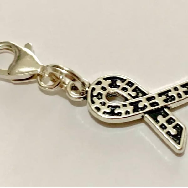 925 Silver Carabiner Clasp On Alloy Ribbons Within Ribbon Autism Awareness Charm