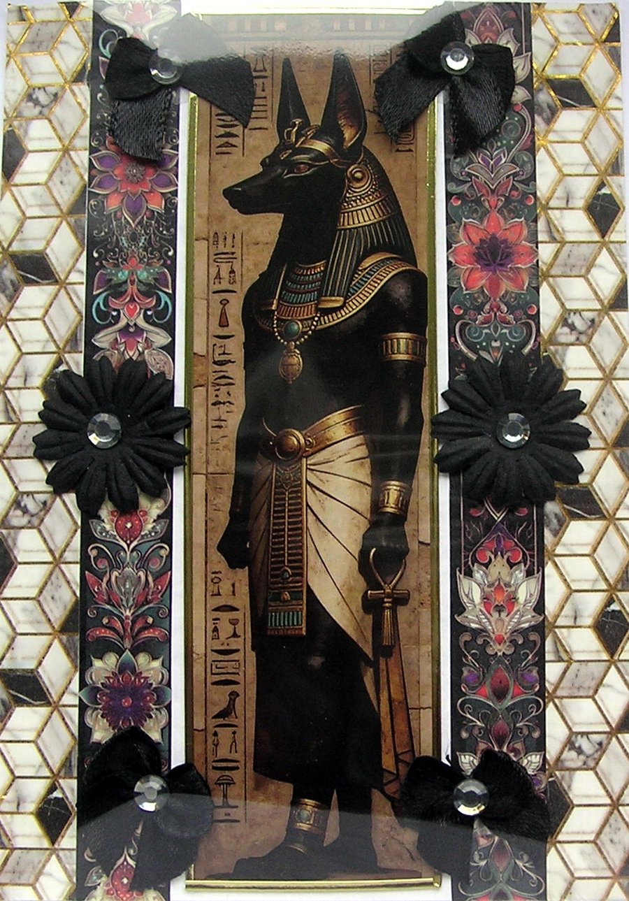 Egyptian God Anubis - Hand Crafted Decoupage Greeting Card - Blank (3287)