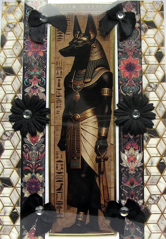Egyptian God Anubis - Hand Crafted Decoupage Greeting Card - Blank (3287)