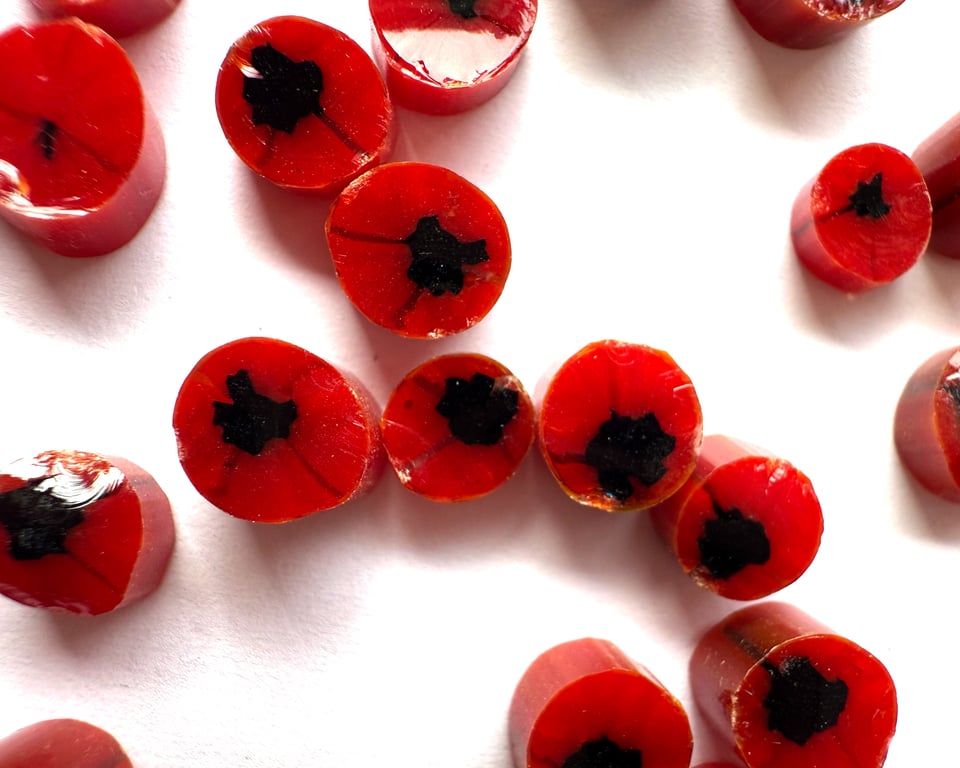 Poppy flower murrini made with Bullseye 90coe glass