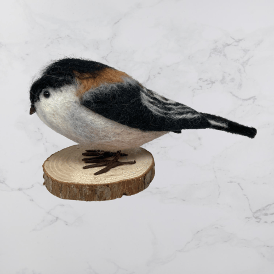 Needle felted long tailed tit, British garden birds