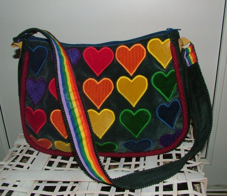 Large grey -multi coloured Heart Handbag