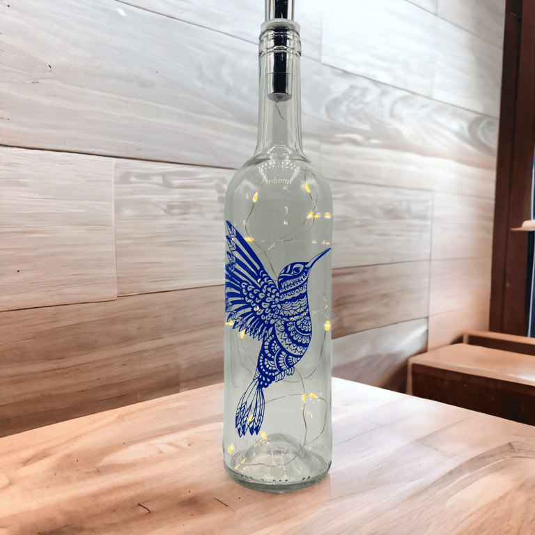 Hummingbird bottle light, blue bird light up bottle