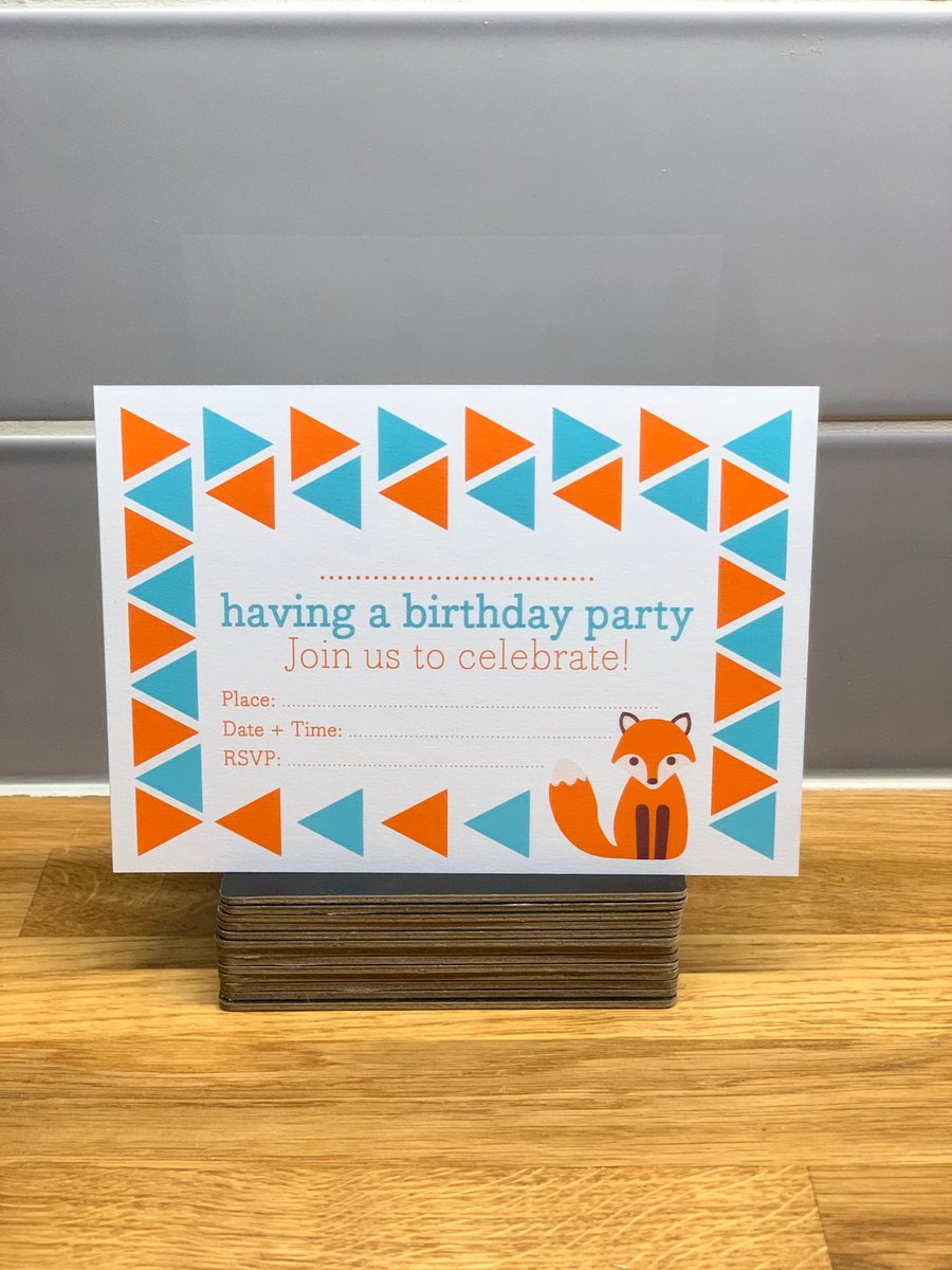 Pack of 8, Fox Birthday Party Invitation