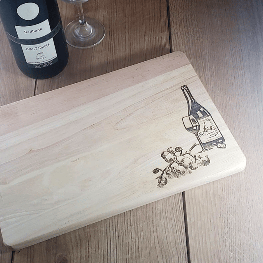 Anyone for Wine? - Laser Engraved Wooden Cheese or Chopping Board