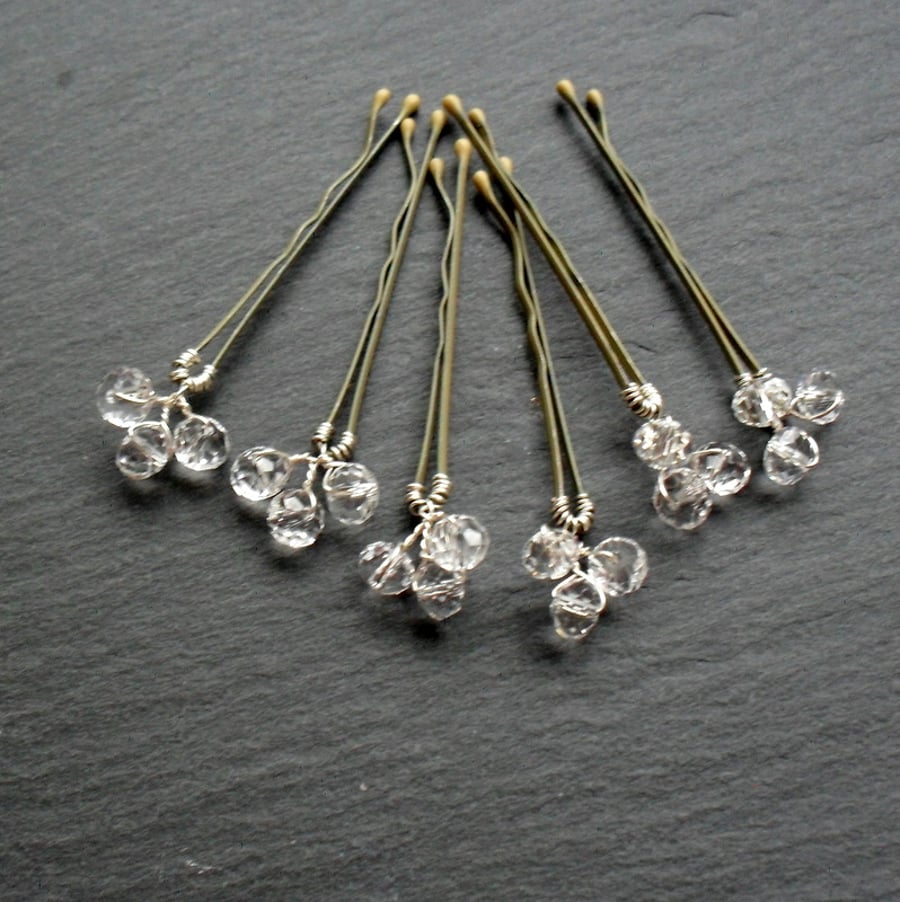 Set of Six Crystal Hair Pins