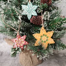 Nordic Rustic Snowflake Ornaments, Folk Art Christmas Hanging Décor, Set of 3