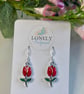 Red Tulip Earrings, Floral Enamel Charms, Handmade Jewellery 
