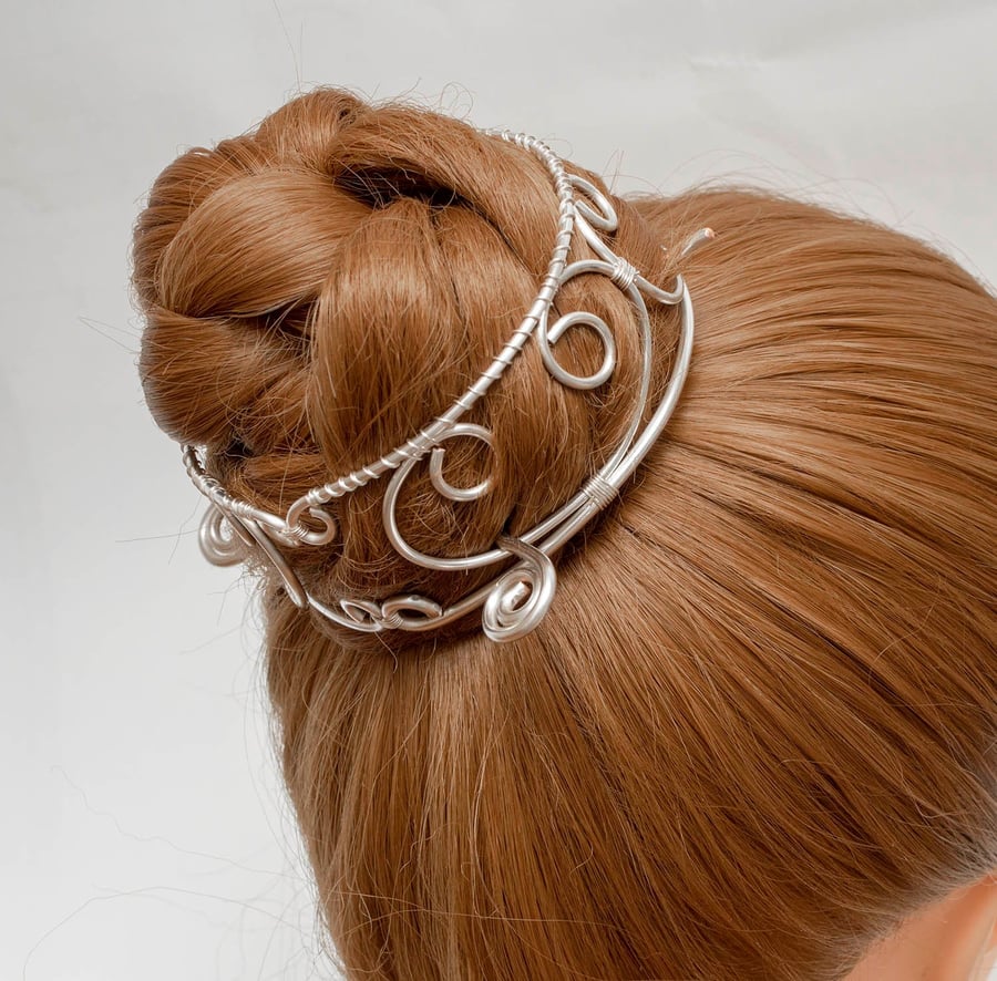 Silver plated copper bun cuff ,hair bun holder,hair bun ,hair slide bun holder,