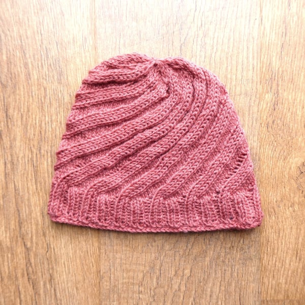 Knitted handmade terracotta merino wool hat