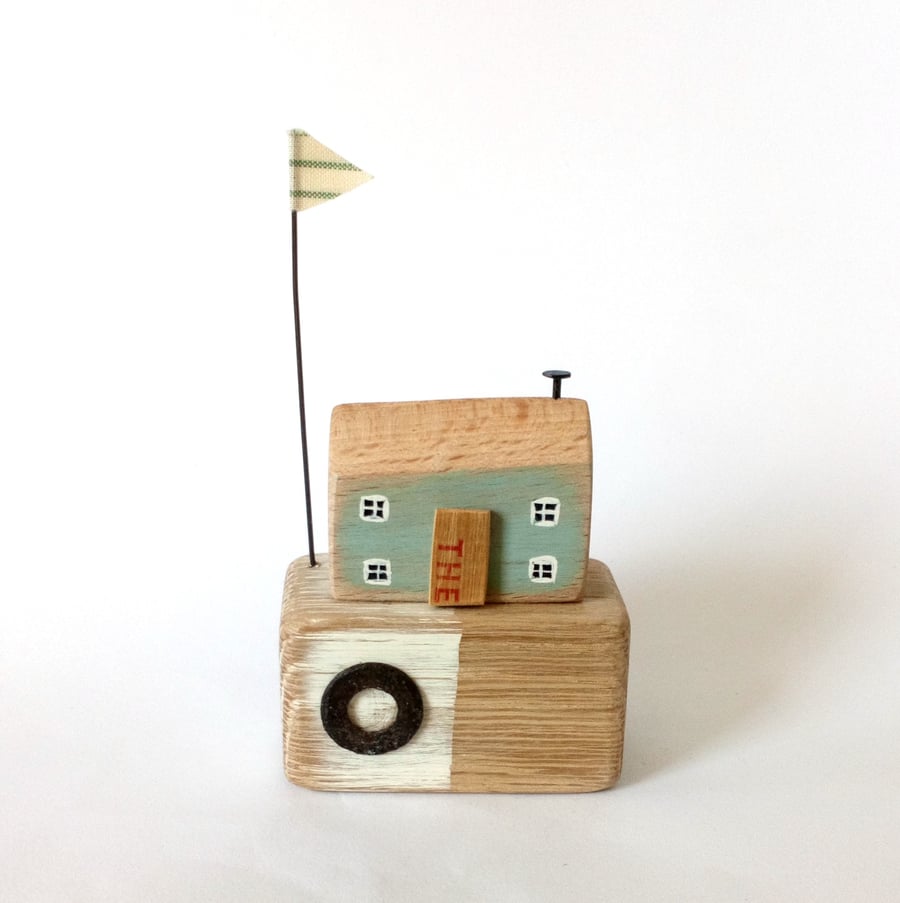  SALE - Wood seaside house with stripy flag