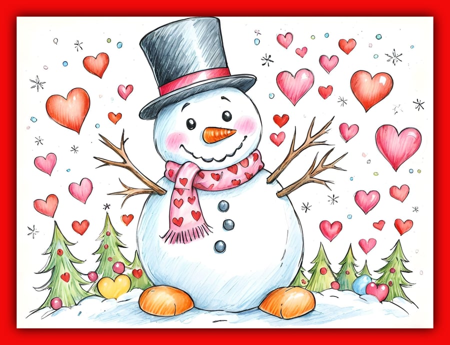 Love Snowman Christmas Card A5