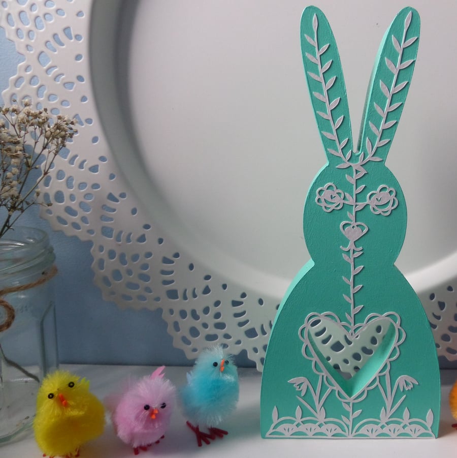 Papercut Wooden Bunny Decoration - Seabreeze