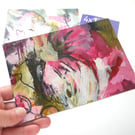 original abstract floral painting handmade postcard 