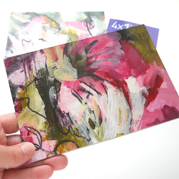 original abstract floral painting handmade postcard 