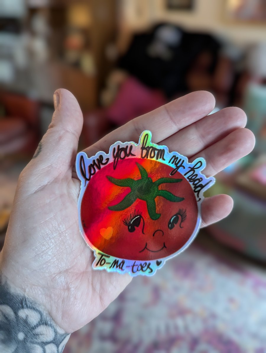 Holographic retro cute tomato sticker