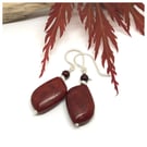 Red Jasper Earrings, Sterling Silver, Red, Brown Gemstone