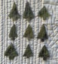 9 Free Motion Embroidered Green Organza Tree Embellishments Card Making 