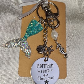Gorgeous Mermaid Hair, Don't Care Key Ring - Bag Charm - Key Chain