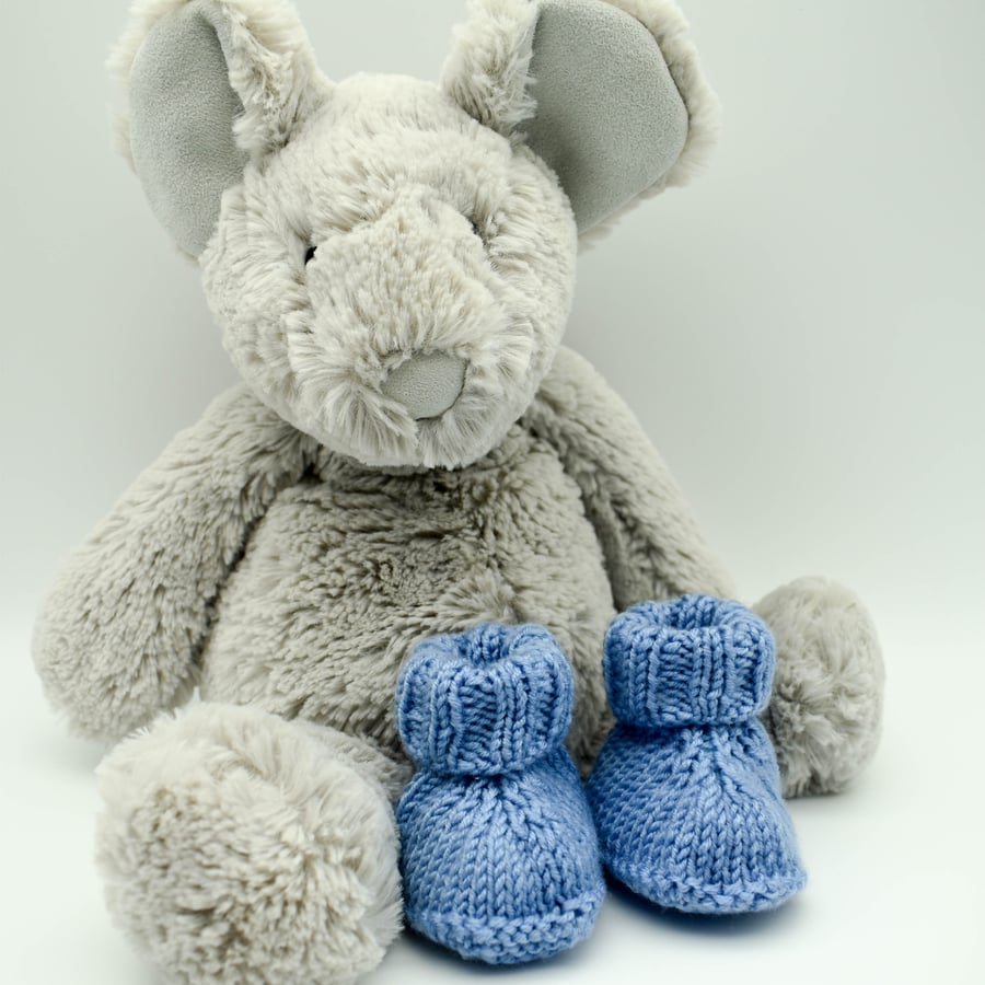 Hand Knitted Baby Booties Prem Small Baby BLUE