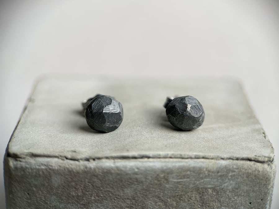 Raw Tiny Black Silver Ball, Single (Not A Pair) Tiny Individual Earrings